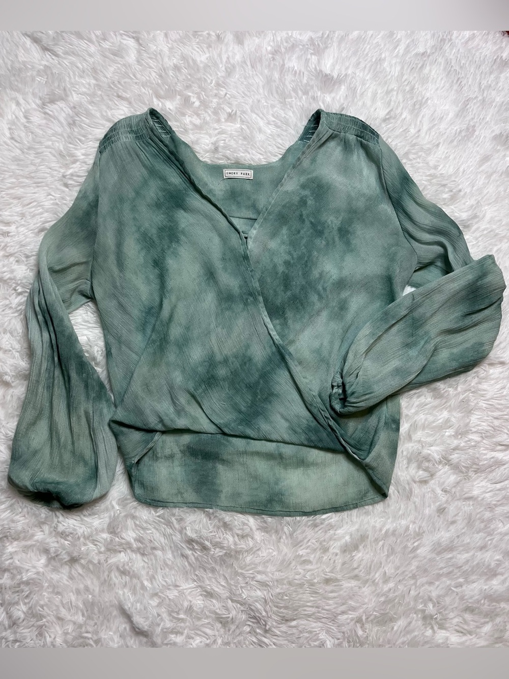 Emory Park Sage Green Tie-Dye Wrap Blouse